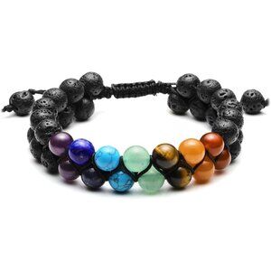 Lava Rock Stone Crystals Yoga Stone Bead Chakra Relax Bracelet for Womens Mens
